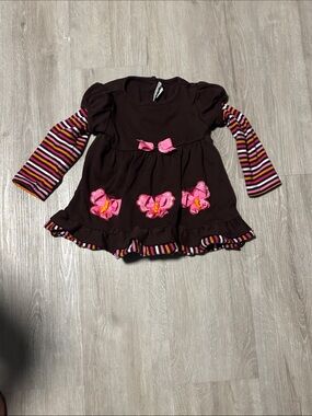 Rare Too Girls Brown Long-Sleeve Tunic Top with Pink Butterfly Accents